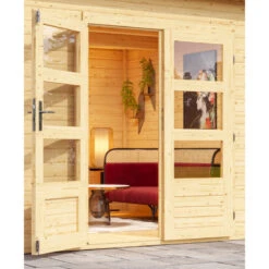 Abri Toit Plat 9,55m² Bois Massif 40mm Northeim 3 Avec Appentis 330cm – Karibu -Jardin Extérieur abri toit plat 955m bois massif 40mm northeim 3 avec appentis 330cm woodfeeling 4