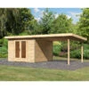Abri Toit Plat 9,55m² Bois Massif 40mm Radeburg 1 Avec Appentis 330cm – Karibu -Jardin Extérieur abri toit plat 955m bois massif 40mm radeburg 1 avec appentis 330cm karibu