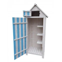 Armoire De Jardin En Bois Lasuré Bleu Et Blanc 0,41m² - Habrita -Jardin Extérieur armoire de jardin en bois lasure bleu et blanc 041m habrita 2