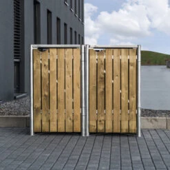Cache-poubelle 2 Compartiments Müllbox En Bois Traité Naturel 2x140L – HIDE -Jardin Extérieur cache poubelle 2 compartiments mullbox en bois traite naturel 2x140l hide 3