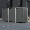 Cache-poubelle 3 Compartiments Müllbox En Aluminium Gris 3x140L – HIDE -Jardin Extérieur cache poubelle 3 compartiments mullbox en aluminium gris 3x140l hide