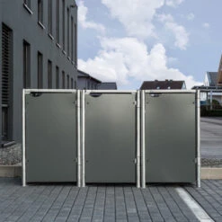 Cache-poubelle 3 Compartiments Müllbox En Aluminium Gris 3x240L – HIDE -Jardin Extérieur cache poubelle 3 compartiments mullbox en aluminium gris 3x240l hide 3