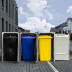 Cache-poubelle 3 Compartiments Müllbox En Aluminium Noir 3x140L – HIDE -Jardin Extérieur cache poubelle 3 compartiments mullbox en aluminium noir 3x140l hide 5