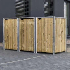 Cache-poubelle 3 Compartiments Müllbox En Bois Traité Naturel 3x140L – HIDE -Jardin Extérieur cache poubelle 3 compartiments mullbox en bois traite naturel 3x140l hide 3