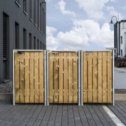 Cache-poubelle 3 Compartiments Müllbox En Bois Traité Naturel 3x140L – HIDE -Jardin Extérieur cache poubelle 3 compartiments mullbox en bois traite naturel 3x140l hide 5