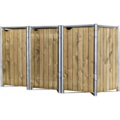 Cache-poubelle 3 Compartiments Müllbox En Bois Traité Naturel 3x240L – HIDE -Jardin Extérieur cache poubelle 3 compartiments mullbox en bois traite naturel 3x240l hide 2
