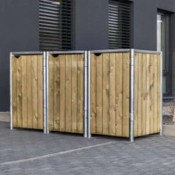 Cache-poubelle 3 Compartiments Müllbox En Bois Traité Naturel 3x240L – HIDE -Jardin Extérieur cache poubelle 3 compartiments mullbox en bois traite naturel 3x240l hide 3