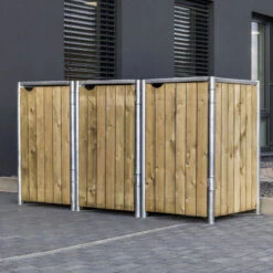 Cache-poubelle 3 Compartiments Müllbox En Bois Traité Naturel 3x240L – HIDE -Jardin Extérieur cache poubelle 3 compartiments mullbox en bois traite naturel 3x240l hide 4