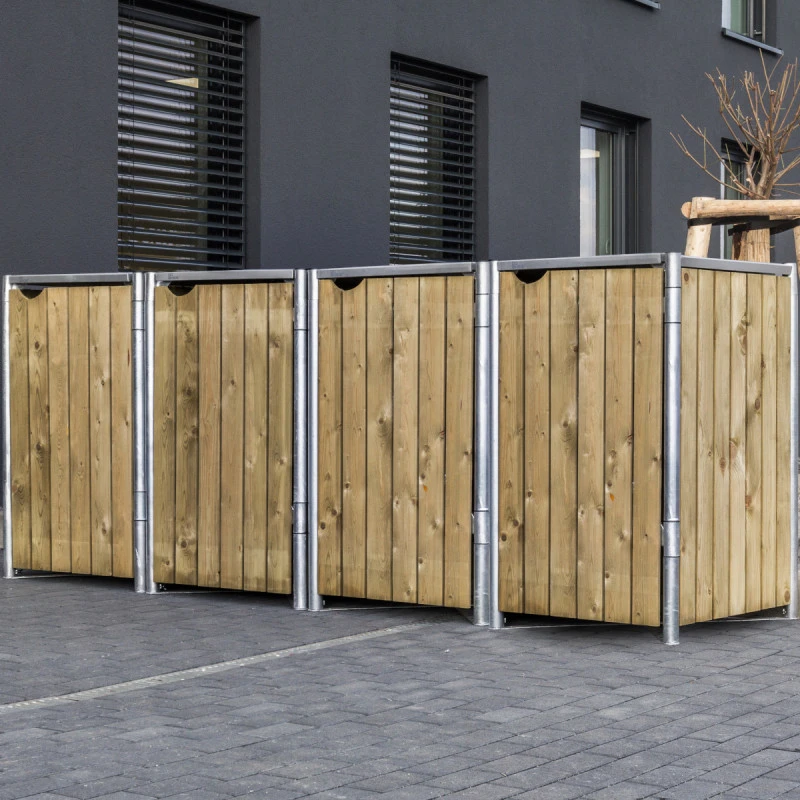 Cache-poubelle 4 Compartiments Müllbox En Bois Traité Naturel 4x140L – HIDE 4 Cache-poubelle 4 Compartiments Müllbox En Bois Traité Naturel 4x140L – HIDE – Image 3