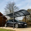 Carport 1 Voiture 14,62m² En Aluminium Et Polycarbonate 6mm ANTI-UV - Habrita -Jardin Extérieur carport 1 voiture avec toit arrondi en aluminium et polycarbonate anti uv