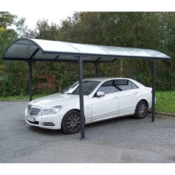 Carport 1 Voiture 14,62m² En Aluminium Et Polycarbonate 6mm ANTI-UV - Habrita -Jardin Extérieur carport 1 voiture avec toit arrondi en aluminium et polycarbonate anti uv 2