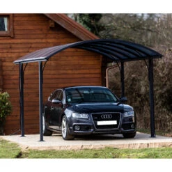 Carport 1 Voiture 14,62m² En Aluminium Et Polycarbonate 6mm ANTI-UV - Habrita -Jardin Extérieur carport 1 voiture avec toit arrondi en aluminium et polycarbonate anti uv 3