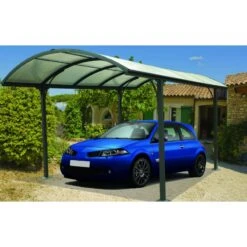 Carport 1 Voiture 14,62m² En Aluminium Et Polycarbonate 6mm ANTI-UV - Habrita -Jardin Extérieur carport 1 voiture avec toit arrondi en aluminium et polycarbonate anti uv 4