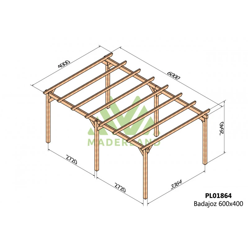 Carport Autoportant En Bois Lamellé-collé 600x400cm Badajoz – Maderland 4 Carport Autoportant En Bois Lamellé-collé 600x400cm Badajoz – Maderland – Image 2