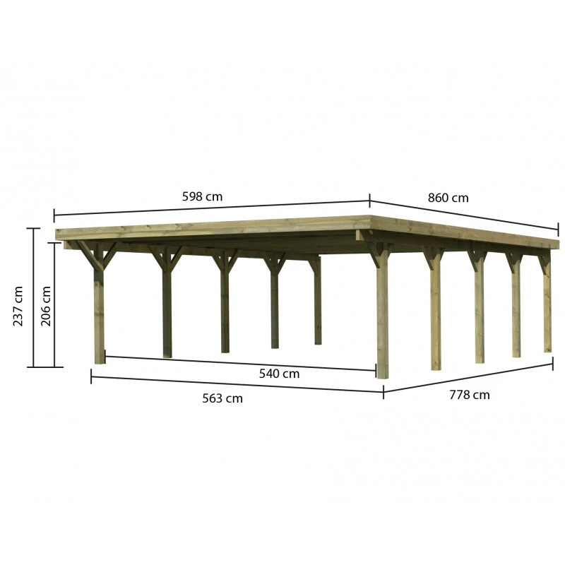 Carport Double En Bois Autoclave 50,9m² Et Toit En Acier – KARIBU 4 Carport Double En Bois Autoclave 50,9m² Et Toit En Acier – KARIBU – Image 2
