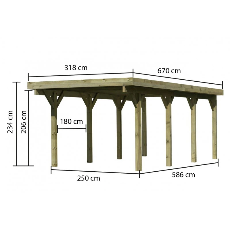 Carport En Bois Autoclave 20,9m² Et Toit En Acier – KARIBU 4 Carport En Bois Autoclave 20,9m² Et Toit En Acier – KARIBU – Image 2