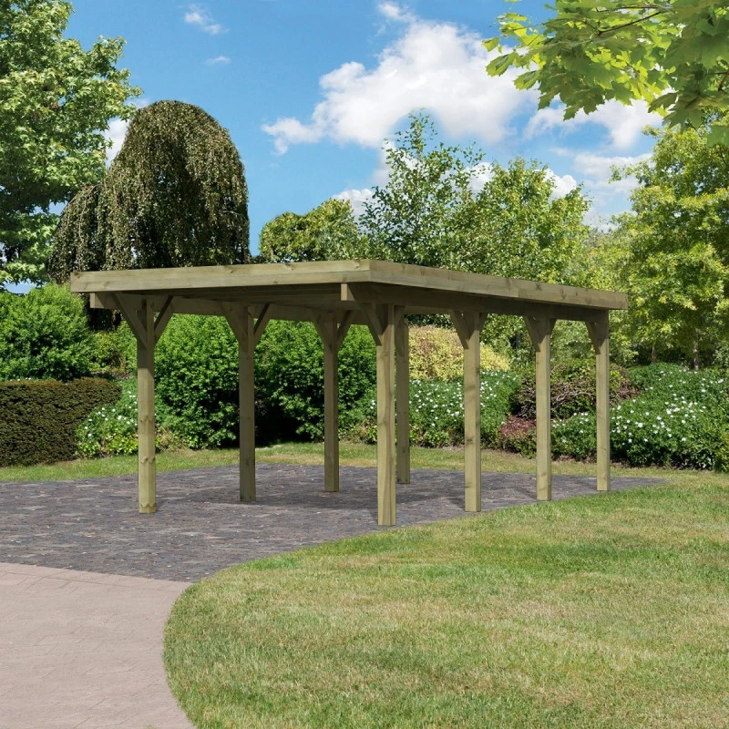 Carport En Bois Autoclave 20,9m² Et Toit En Acier – KARIBU 3 Carport En Bois Autoclave 20,9m² Et Toit En Acier – KARIBU