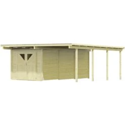Carport En Bois Autoclave 30,35m² Avec Débarras 14,4m² - Karibu -Jardin Extérieur carport en bois autoclave 3035m avec debarras 144m karibu 4