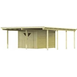 Carport En Bois Autoclave 30,35m² Avec Débarras 9m² - Karibu -Jardin Extérieur carport en bois autoclave 3035m avec debarras 9m karibu 3