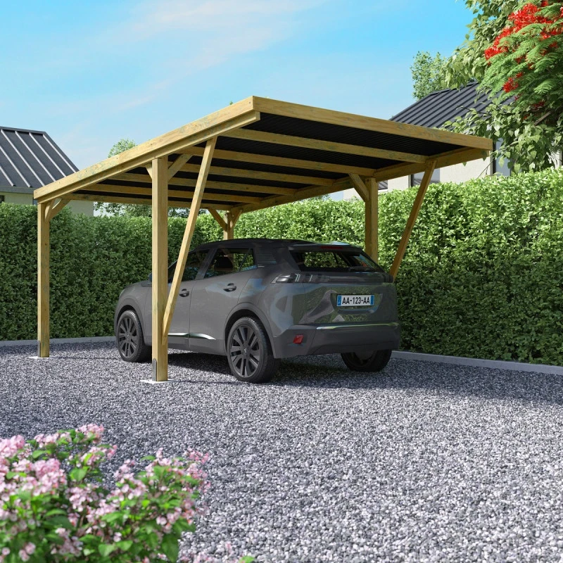 Carport Simple En Bois FSC Autoclave + Couverture En Polycarbonate 16,5m² Victor Modern - Forest Style 3 Carport Simple En Bois FSC Autoclave + Couverture En Polycarbonate 16,5m² Victor Modern - Forest Style