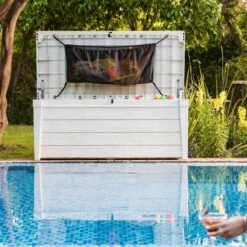 Coffre De Piscine En Résine Blanc 455L Pool Box – Keter -Jardin Extérieur coffre de piscine en resine blanc 455l pool box keter 2