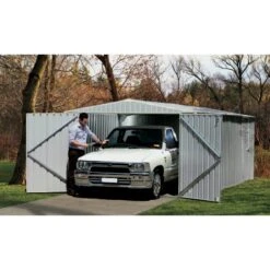 Garage 13,50m² En Acier Galvanisé Finition Zincalume Gris Melton - Absco -Jardin Extérieur garage 1350m en metal melton finition zincalume absco 3