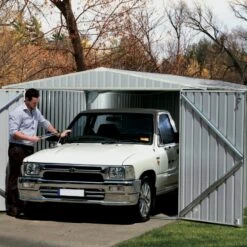 Garage 13,50m² En Acier Galvanisé Finition Zincalume Gris Melton - Absco -Jardin Extérieur garage 1350m en metal melton finition zincalume absco 4