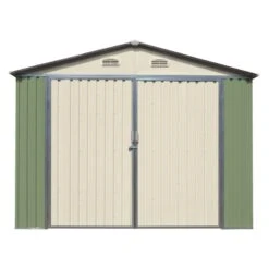 Garage Double Portes Vert Pâle Et Crème 18m² + Kit D'ancrage X-METAL -Jardin Extérieur garage double portes vert pale et creme 18m kit d ancrage x metal 5
