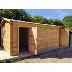 Garage En Bois Massif 40mm Traité Teinté Marron Gardy Shelter -Jardin Extérieur garage en bois massif 40mm traite teinte marron gardy shelter 4