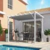 Pergola 100% Aluminium Coloris Blanc 12m² Avec Toile D'ombrage Gris 280gr/m² HABRITA -Jardin Extérieur pergola 100 aluminium coloris blanc 12m avec toile d ombrage gris 280grm habrita