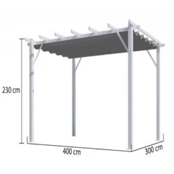 Pergola 100% Aluminium Coloris Blanc 12m² Avec Toile D'ombrage Gris 280gr/m² HABRITA -Jardin Extérieur pergola 100 aluminium coloris blanc 12m avec toile d ombrage gris 280grm habrita 2