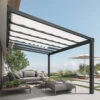 Pergola Adossée Stockholm 350x515cm Aluminium Gris Et Polycarbonate Avec Stores De Toit Rétractables – Palram - Canopia -Jardin Extérieur pergola adossee stockholm 350x515cm aluminium gris et polycarbonate avec stores de toit retractables palram