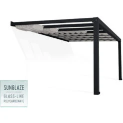 Pergola Adossée Stockholm 350x515cm Aluminium Gris Et Polycarbonate Avec Stores De Toit Rétractables – Palram - Canopia -Jardin Extérieur pergola adossee stockholm 350x515cm aluminium gris et polycarbonate avec stores de toit retractables palram 3