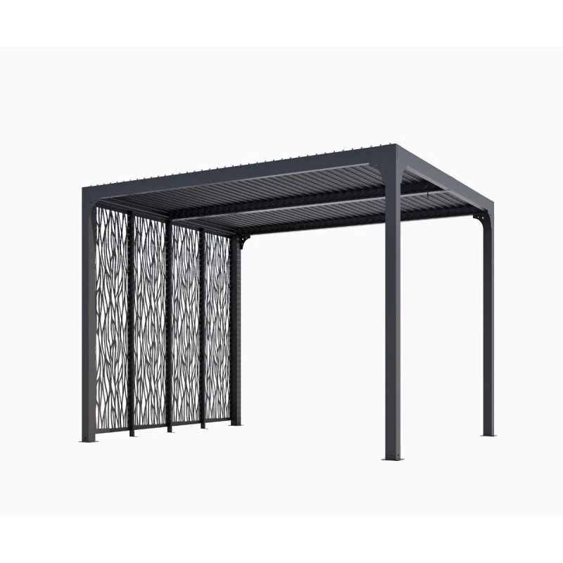 Pergola Bioclimatique Aluminium Anthracite 10,80m² Toit Avec Lames Ovales + 4 Panneaux Moucharabieh Gris Pour Côté 3m HABRITA 4 Pergola Bioclimatique Aluminium Anthracite 10,80m² Toit Avec Lames Ovales + 4 Panneaux Moucharabieh Gris Pour Côté 3m HABRITA – Image 2
