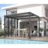 Pergola Bioclimatique Aluminium Anthracite 10,80m² Toit Avec Lames Ovales + 4 Panneaux Moucharabieh Gris Pour Côté 3m HABRITA -Jardin Extérieur pergola bioclimatique aluminium anthracite 1080m toit avec lames ovales 4 panneaux moucharabieh gris pour cote 3m habrita