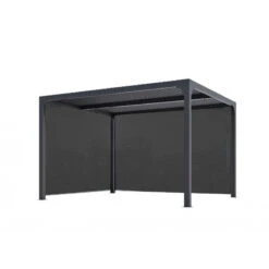 Pergola Bioclimatique Aluminium Anthracite 10,80m² Toit Avec Lames Ovales Aluminium + 2 Rideaux Gris Pour Les Côtés – HABRITA -Jardin Extérieur pergola bioclimatique aluminium anthracite 1080m toit avec lames ovales aluminium 2 rideaux gris pour les cotes habrita 2