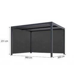 Pergola Bioclimatique Aluminium Anthracite 10,80m² Toit Avec Lames Ovales Aluminium + 2 Rideaux Gris Pour Les Côtés – HABRITA -Jardin Extérieur pergola bioclimatique aluminium anthracite 1080m toit avec lames ovales aluminium 2 rideaux gris pour les cotes habrita 3