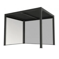 Pergola Bioclimatique Aluminium Anthracite 7,20m² Toit Avec Lames Ovales Aluminium + 2 Rideaux Gris Pour Les Côtés – HABRITA -Jardin Extérieur pergola bioclimatique aluminium anthracite 720m toit avec lames ovales aluminium 2 rideaux gris pour les cotes habrita 3