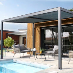 Pergola Bioclimatique En Aluminium Avec Lames Orientables Grises Anthracite TRAMONTO - DCB Garden