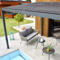 Pergola Bioclimatique En Aluminium Avec Lames Orientables Grises Anthracite TRAMONTO - DCB Garden -Jardin Extérieur pergola bioclimatique en aluminium avec lames orientables grises anthracite tramonto dcb garden 4