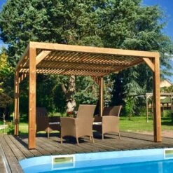 Pergola THERMAUVENT 10,67m² Toit Avec Ventelles Mobiles HABRITA -Jardin Extérieur pergola thermauvent 1067m en bois avec vantelles sur le toit habrita 4