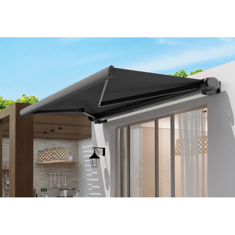 Store Banne Motorisé 300x250cm LUXO Toile Polyester Grise - X-METAL 3 Store Banne Motorisé 300x250cm LUXO Toile Polyester Grise - X-METAL