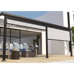 Store Brise-soleil Frontal 3m En Textilène Gris Perle Pour Pergola Adossée Edena - Couleurs Du Monde