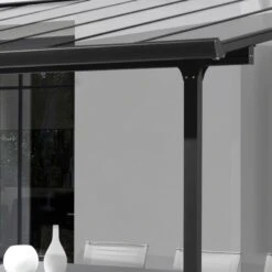 Toit De Terrasse 12,83m² Aluminium Anthracite Et Polycarbonate Habrita -Jardin Extérieur toit de terrasse 1283m aluminium anthracite et polycarbonate habrita 3