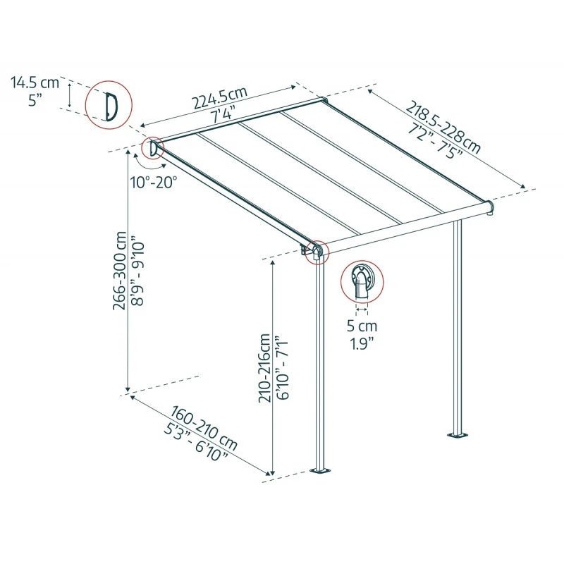 Toit De Terrasse 224x224cm En Aluminium Blanc Et Polycarbonate 6mm SIERRA - Canopia By Palram 5 Toit De Terrasse 224x224cm En Aluminium Blanc Et Polycarbonate 6mm SIERRA - Canopia By Palram – Image 3