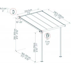 Toit De Terrasse 224x224cm En Aluminium Gris Et Polycarbonate 6mm SIERRA - Canopia By Palram -Jardin Extérieur toit de terrasse 224x224cm en aluminium gris et polycarbonate 6mm sierra palram 1 2