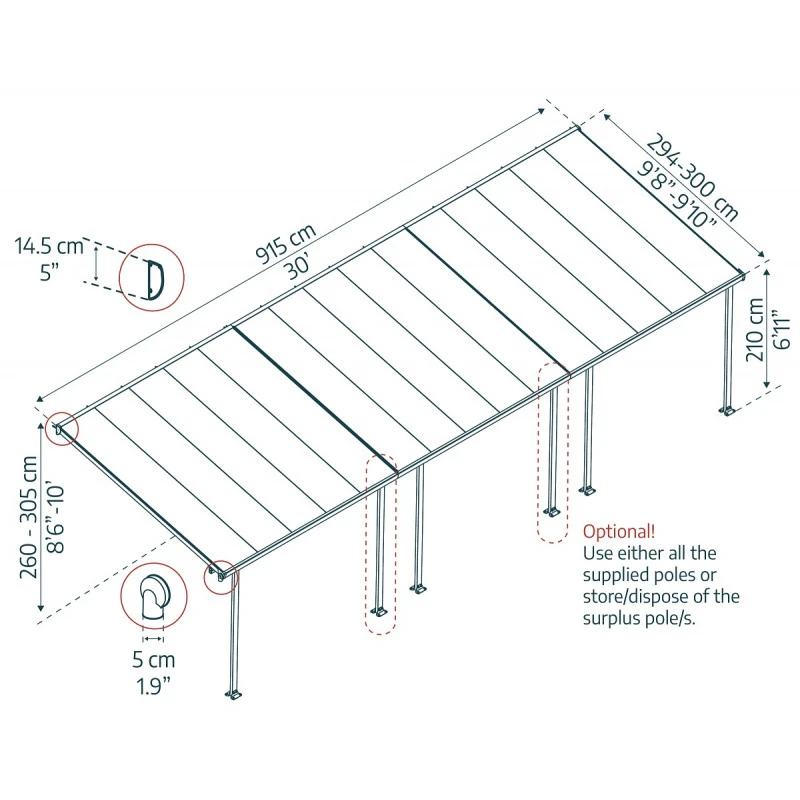 Toit De Terrasse 300x915cm En Aluminium Gris Et Polycarbonate 8mm FERIA - Canopia By Palram 5 Toit De Terrasse 300x915cm En Aluminium Gris Et Polycarbonate 8mm FERIA - Canopia By Palram – Image 3