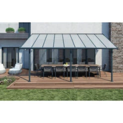 Toit De Terrasse En Aluminium Gris 3x5,46m + PC 16mm Olympia - Palram - Canopia -Jardin Extérieur toit de terrasse en aluminium gris 3x546m pc 16mm olympia palram 2