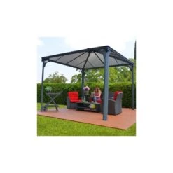 Tonnelle De Jardin 3,6x3,6m En Alu Gris Anthracite Et Polycarbonate -Jardin Extérieur tonnelle de jardin 36x36m en alu gris anthracite et polycarbonate 3