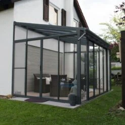 Véranda 300x425cm En Alu Gris Et Polycarbonate 8mm Sanremo - Palram - Canopia -Jardin Extérieur veranda 300x425cm en alu gris et polycarbonate 8mm sanremo palram 2